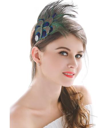 Aukmla Green Peacock Feather 1920s Flapper Headband with Rhinestones - Hair Accessories for Women and Girls - Buy Online on GoSupps.com