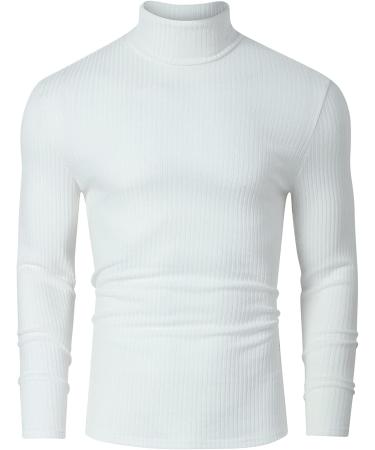TURETRENDY Men's Stretch Muscle Turtleneck Long Sleeve Tee - Small White - Buy Online on GoSupps.com