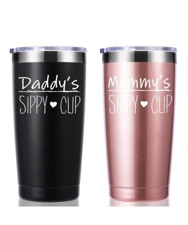 Daddy's Sippy Cup & Mommy's Sippy Cup 20 OZ Tumbler.Dad Mom Gifts.Fathers Mothers Day Couple Gifts.Birthday Christmas Anniversary Wedding Day Gifts from Daughter Son for Daddy Mommy.(Black&Rose Gold)