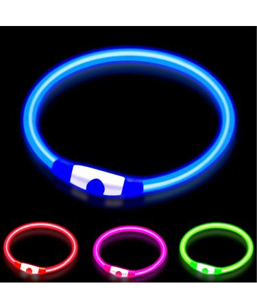 LED Dog Collar Glow Light Collar for Dogs Ultra Bright USB Rechargeable Cut to Fit Any Size - Rechargeable Battery - Increased Visibility & Safety For Your Pets(Blue)