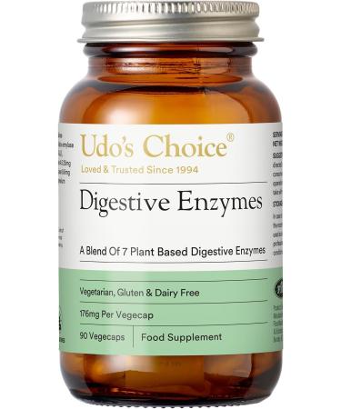 Udo's Choice Digestive Enzymes - 7 Plant Based Digestive Enzymes - Optimise The Absorption & Use of Nutrients - Vegetarian Gluten Free & Dairy Free - 90 Vegecaps - One a Day 90 Count (Pack of 1)