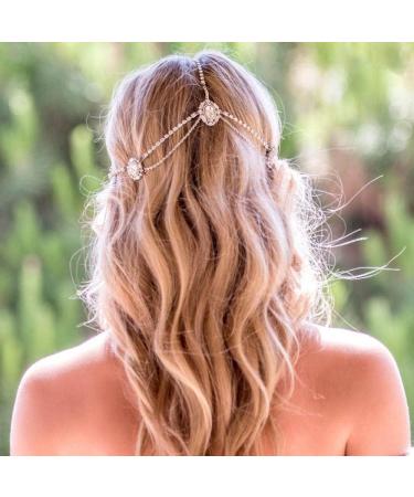 Bridal Boho Head Chain Vintage Gothic Gold Head Chain Rhinestone Layered Tassel Hair Jewellery Headband Festival Wedding Headpieces Headdress Hair Chain Jewelry Hair Accessories for Women and Girls - Buy Online on GoSupps.com