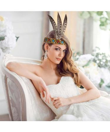 Indian Headband Headdress Feather Headband Native American Feather Headband Hair Band Headwear Headpiece Fashion Elegant Flapper Headband- Hair Decoration for Women Girls - Buy Online on GoSupps.com