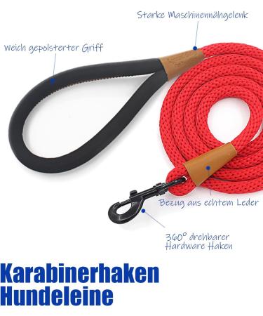 Shop LynxKing Tow Lines for Dogs - Durable Dog Leash for Small to Large Breeds - Red with Carabiner Hook 1.3cm x 180cm - Buy Online on GoSupps.com