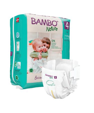 Bambo Nature Premium Eco Nappies Eco-Friendly Sustainable Nappies Enhanced Leakage Protection Secure & Comfortable Baby Nappies Secure & Comfortable - Size 4 Nappies (15-31lb/7-14 kg) Maxi 24PK