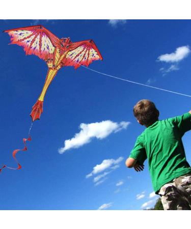 Dragon Kite for Kids and Adults | Easy-to-Fly Beginner Kite with Spinning Tail | 200ft String | Red Kite for Children - Buy Online on GoSupps.com