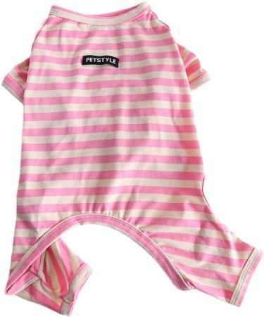 Bt Bear Dog Clothing | Colorful Striped Cotton Pajamas for Bulldogs & Small Dogs - Soft One-Piece Costume (L Pink) - Buy Online on GoSupps.com
