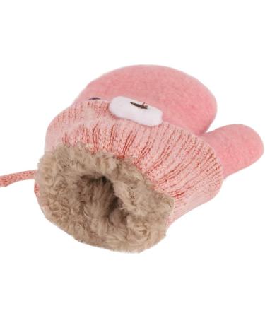 Kids Winter Warm Plush Knitted Gloves with String | Toddler 1-3Yrs | Orange/Bear - Buy Online on GoSupps.com