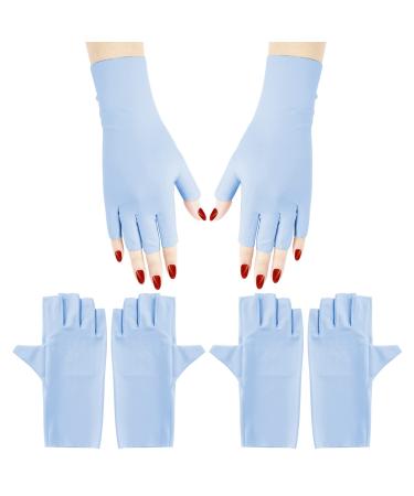 Arqumi UV Gloves for Gel Nails 2 Pairs anti UV Gloves for Gel Nail Light Lamp Dryer Nail Art Fingerless UV Protection Gloves for Gel Manicures Cyan