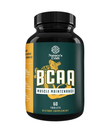 Natures Craft's BCAA Branched Chain Amino Acids Supplement Natural Muscle Builder Pure Energy Booster and Workout Exercise Support for Men and Women Boost Recovery L-Leucine L-Valine 60 Tablets