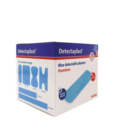 Detectaplast Blue plasters Premium  Metal detectable and Waterproof plasters  Essential for Catering First aid kit in Food handling environments  Kitchen aid  25 x 72 mm  100 Strips