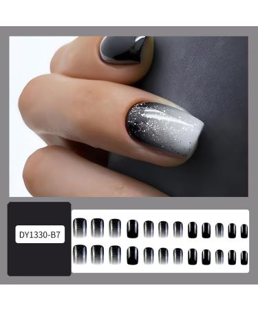 Square Press on Nails - Short Black White Gradient Glitter Full Cover Acrylic - 24 Pcs Stick On Nails for Women & Girls - Buy Online on GoSupps.com