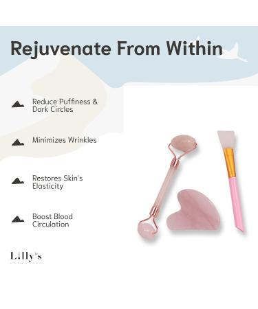 100% Natural Rose Quartz Stone Face Roller & Gua Sha Set - Beauty Tools to Reduce Wrinkles Puffiness & Dark Circles - Mini Lift for Face Eyes Neck & Body - Buy Online on GoSupps.com
