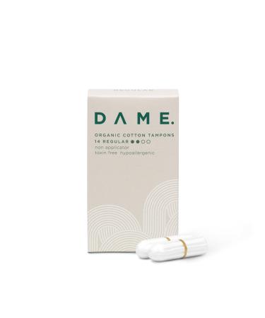 DAME Regular Tampons (x14) Hypoallergenic 100% Organic Cotton GOTS Certified Vegan Certified Plastic Free. pH Neutral. No Harsh Chemicals. Compostable. Fully Biodegradable (Even The Wrappers!)