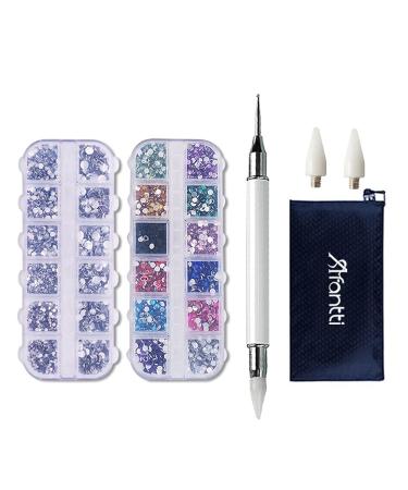 Afantti Jewel Picker Setter Pickup Tool - Wax Pencil Rhinestone Applicator Kit with Flatback Rhinestones for Pick Up Nail Gem Crystal Jewelry
