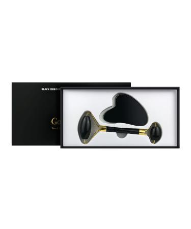 Anti-Aging Jade Black Obsidian Roller and Gua Sha Spa Set - Massager & Sculpting Tools for Eyes Face Neck and Body. Helps Reduce The Appearance of Wrinkles Fine Lines Soothes & De-Puffs Skin