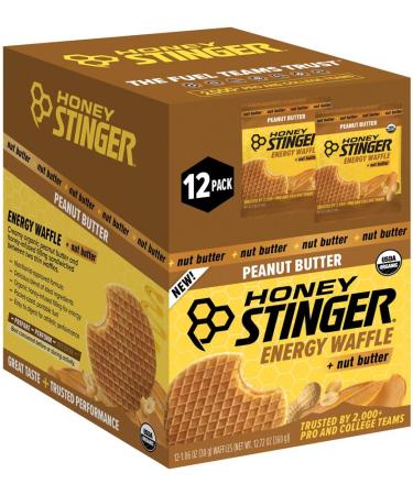 Honey Stinger Organic Peanut Butter Waffles - USDA Certified Kosher Natural Energy Snack Gluten-Free No Artificial Flavors or Preservatives Convenient Box of 12 for Athletic & Outdoor Use