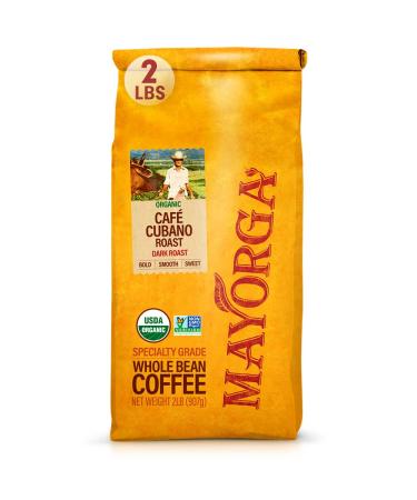 MAYORGA COFFEE Caf Cubano Roast, the World's Smoothest Organic Coffee, Specialty-Grade, Non-GMO, Direct Trade, 100% Whole Arabica Beans, 2lb Bag Caf Cubano Roast 2 Pound (Pack of 1)