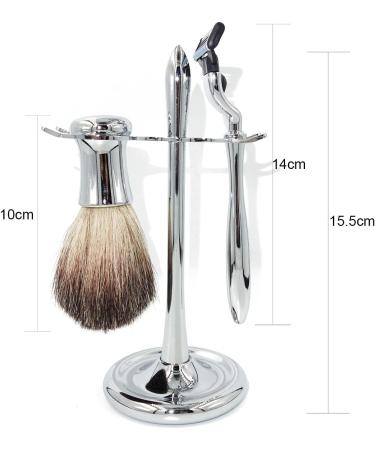Kjyr Portable Men's Razor Brush Set - Pure Natural Roof Hair Silver-Chrome Handle 3-Layer Blade - Robust 10x16.5cm - Buy Online on GoSupps.com