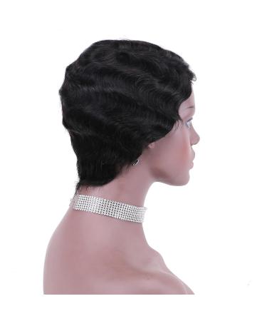 Finger Wavy Curly Mommy Wig for Black Women - African Retro Style | Human Hair Janet Collection Nuna Pixie Cut Ocean Wave Layered Wigs - Buy Online on GoSupps.com