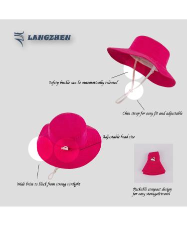 LANGZHEN Baby Girls Sun Protection Beach Hat with Chin Strap | Wide Brim Toddler Kids Summer Play Hat - Rose, 1-2 Years - Buy Online on GoSupps.com