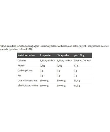 L-CARNITINE 1500mg 120 Capsules | Weight Loss Supplement | Turn Fat Into Energy | Slimming Pills - Buy Online on GoSupps.com