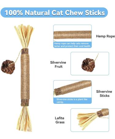Aucenix Cat Chew Toy Silvercine Sticks for Indoor Cats Natural Matatabi Cat Teeth Cleaning Toy Kitten Teething Chew Stick for Kitty Pets Exercise Playing Chewing (3 Sticks) - Buy Online on GoSupps.com