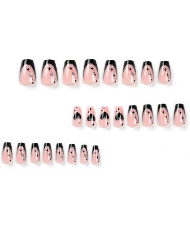 French Tip Press on Nails - Mid Square Press On Nails with Nail Tips Black Love heart and Star Design False Nails press on nails Acrylic False Nails Cute Artificial Nails - Buy Online on GoSupps.com