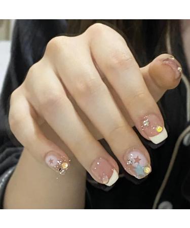 French Cute False Nails Extra Short Kids Stick on Nails with Mermaid Bubble Beads 24pcs Square Press On Nails with Glue Sweet Colour Design Funny Fake Nails for Women Girls (Sweet Heart) - Buy Online on GoSupps.com