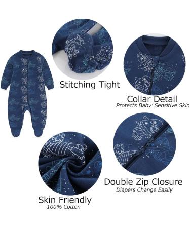 MAMIMAKA Baby Boys 3-6 Months Footed Pajamas - Dinosaur/Hedgehog/Astronaut Print - Buy Online on GoSupps.com