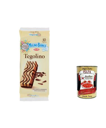 Italian Gourmet E.R. Mulino Bianco Tegolini Lean Cocoa Cream Set 10 Cake Snacks 350 g + Italian Gourmet Polpa 400 g Pack of 6
