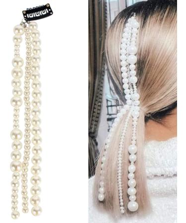 Minkissy Pearl Beads Strand Elegant Hair Chain Hair Extensions Barrettes Ponytail Decor For Women Bride Birthday Wedding Valentines Day Party - Buy Online on GoSupps.com