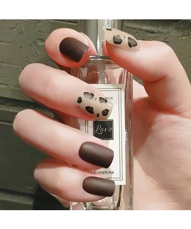 Sethexy Short Square Leopard Pattern Brown Matt False Fingernails - Complete Cover Acrylic Press-On Nail Tips for Women & Girls | International Shipping - Buy Online on GoSupps.com