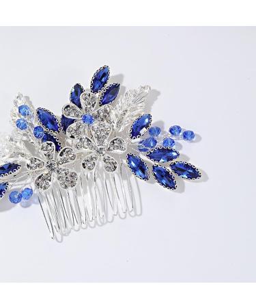 Flower Bridal Blue Rhinestone Hair Comb Hair Accessories Rhinestone Hair Piece for Women and Girls - Buy Online on GoSupps.com