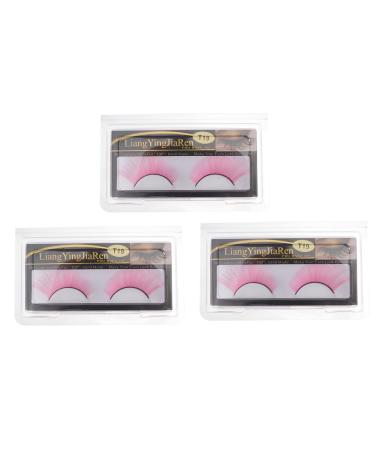 Lurrose 3 Pairs of Fake Eyelashes Curly Eyelashes Extension Halloween Cosplay Dress up Art for Carnival Party Prop (Pink)