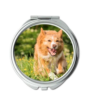 Mirror Travel Mirror Dog Run Play Meadow Flowers Pocket Mirror portable mirror