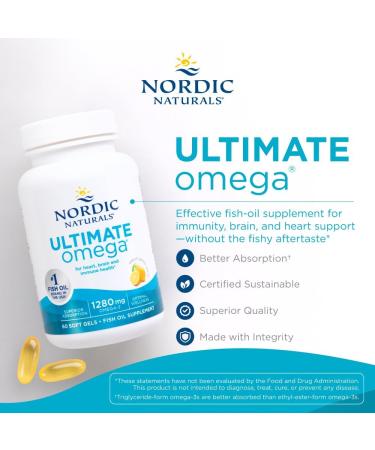Nordic Naturals Ultimate Omega - 1280mg Omega-3 Fish Oil, EPA & DHA, 60 Soft Gels - Supports Brain & Heart Health, Non-GMO - Buy Online on GoSupps.com