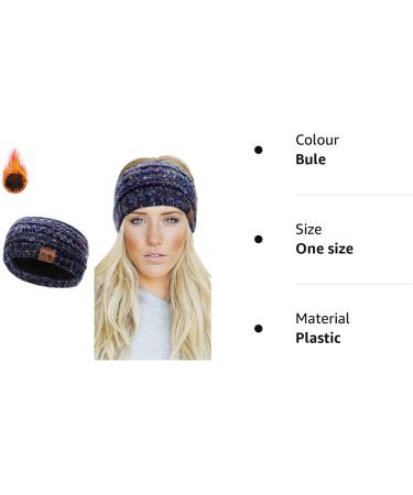 Women's Winter Knitted Headband - Chunky Crochet Braided Ear Warmer | Blue Fleece Lined Turban Headband for Sports, Yoga | Elastic Wide Hairband for Women UK - Buy Online on GoSupps.com