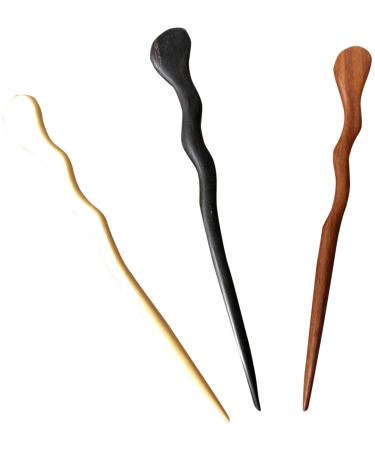 JWL Hawnkoa Products (3) Different (1) Rosewood (1) Ebony & (1) Yellow Teak Spiral Six (6) Inch Hair Sticks Picks Pic Pin Fork - Hawaiian Style