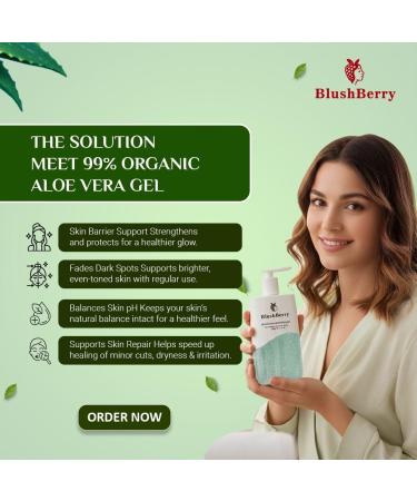 BlushBerry 99% Aloe Vera Moisturizing Gel Soothing Hydration for Face Body & Hair | Natural Skin Repair After Sun Care Acne Relief Dry Skin & Redness Control - Buy Online on GoSupps.com