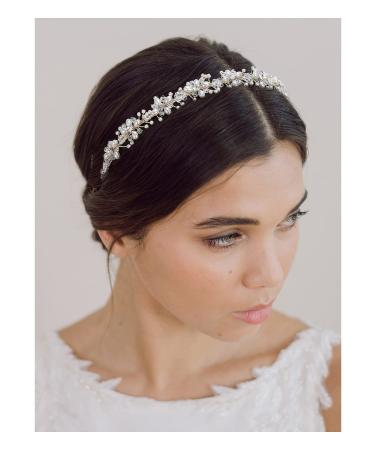 SWEETV Silver Bridal Headband Crystal Tiara for Women Pearl Wedding Headpieces for Bride Hair Accessories for Prom Birthday Party - Buy Online on GoSupps.com