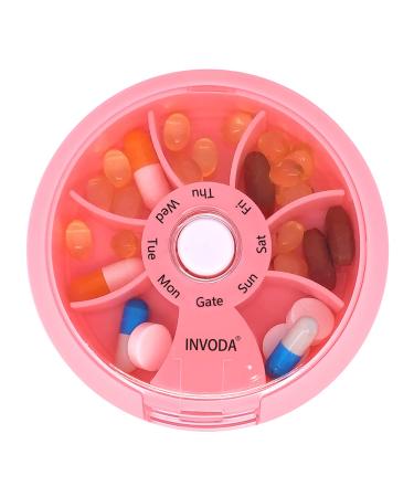 Weekly Pill Organizer 7 Compartments Daily Pill Box Travel Small Pill Container Portable Pill Case Fish Oil Supplements Vitamins Organizer (Pink)