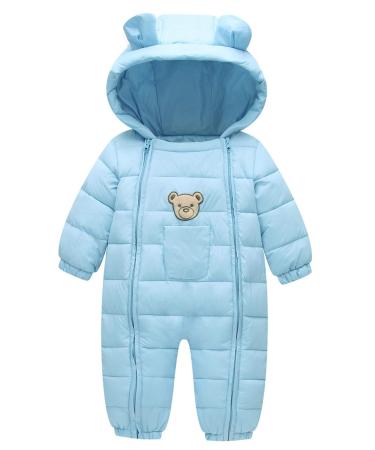 Happy Cherry Baby Infant Toddler Jumpsuit Snowsuit Cartoon Hooded Romper Footie Pajamas Bear-light Blue 12-18 Months