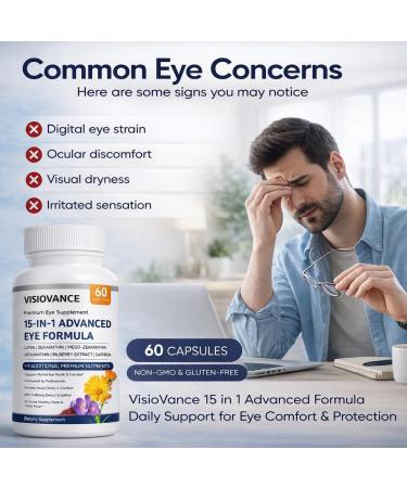 VISIOVANCE 15 in 1 Advanced Eye Formula - Carotenoids Lutein Zeaxanthin & Antioxidant Blend Daily Visual Support Formula for Screen Use & Overall Eye Wellness 60 Capsules - Buy Online on GoSupps.com