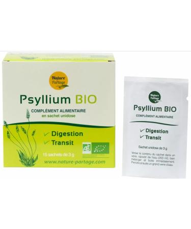 Organic Psyllium 15 single-dose sachets - Soluble natural fiber: regular transit, intestinal health, healthy digestion - Nature et Partage