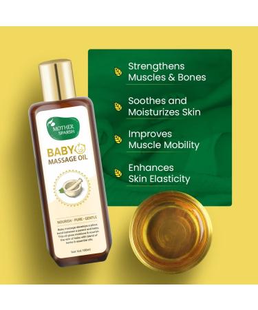Mother Sparsh Ayurvedic Baby Massage Oil | 100ml with 18 Herbal Extracts & Oils - Lajjalu, Tagar, Almond & Avocado Oil - Buy Online on GoSupps.com
