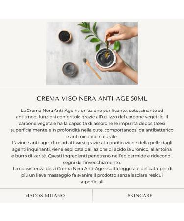 MACOS MILANO Antiaging black cream cleansing detoxifying and antismog with vegetable charcoal moisturizing and antiaging for radiant and renewed skin 50 ml - Buy Online on GoSupps.com