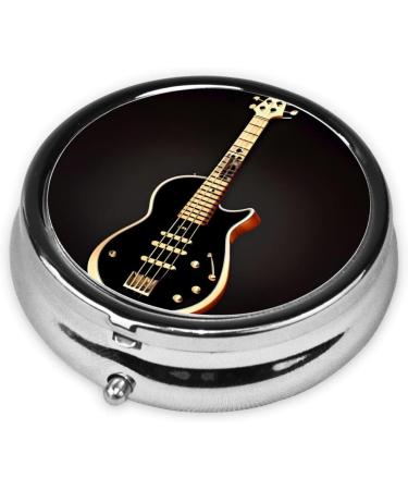 Black Guitar Round Pill Box | 3 Compartment Portable Organizer for Travel & Purse - Buy Online on GoSupps.com