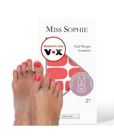 Original Miss Sophie Pedi Wraps I Coral Crush Pedicure I 27 Ultra-D nne Nail polish stripes in single color in Coral I for tooth I sticks to natural and painted acrylic gel & shellac nails