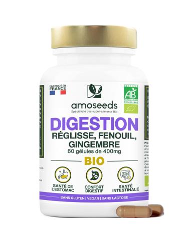 Digestion BIO | Confort Digestif et Sant de l Estomac | R glisse Fenouil Gingembre | Am liore la Digestion R duit les Inconforts | 60 g lules de 400mg | Fabriqu en France | Qualit Sup rieure